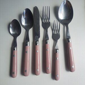 41 pc Lifetime Stainless Taiwan Pink Handle Flatware Set Service for 7-8